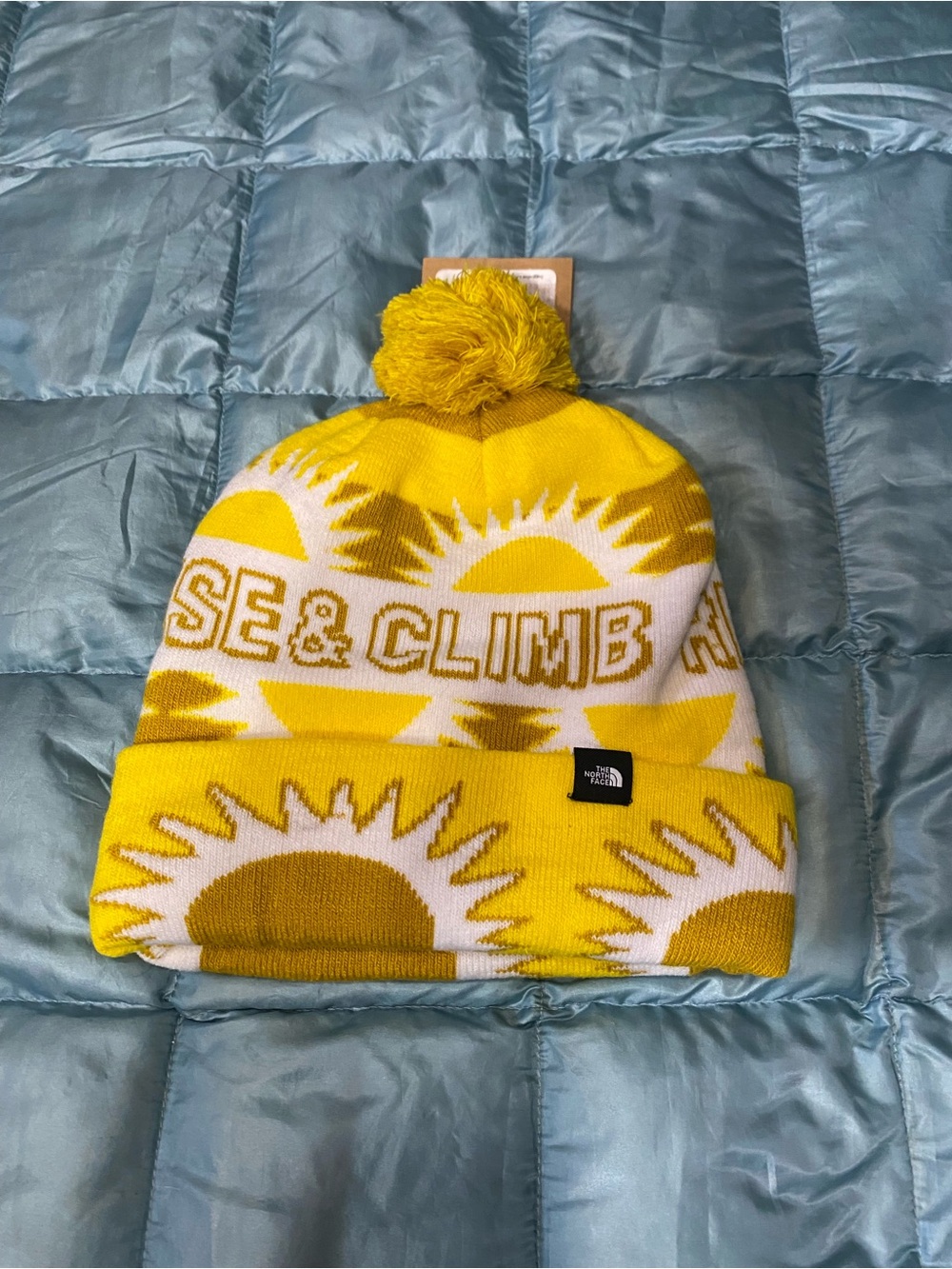 NWT The North Face' Yellow Sun Pom Beanie. Retail $37